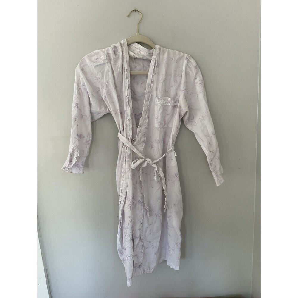 Eileen West White & Purple Embroidered Robe Size S/M